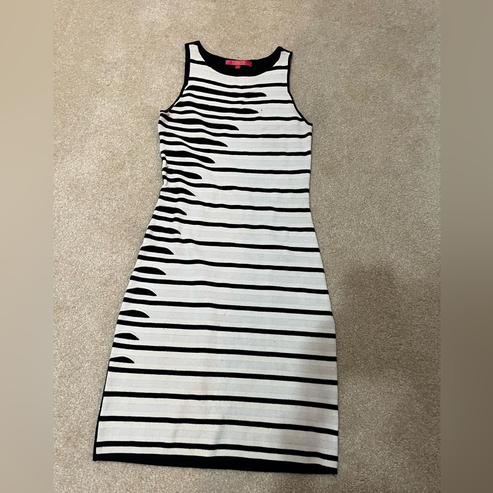 Catherine Malandrino Black and White Wave Pattern Midi Dress
